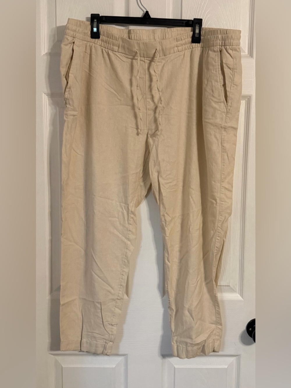 Old Navy Linen Crop Pants With Drawstrings & Pockets Size Xl Tan